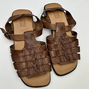 Vintage Y2K Faded Glory Leather Brown Fisherman Heeled Sandals Square Belinda 9W